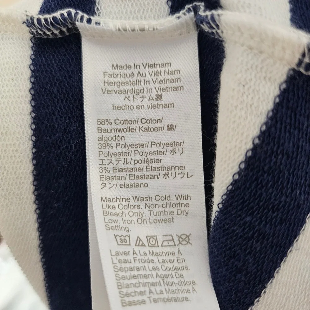 J.Crew Striped Mock Neck Pullover Henley Top Blue Navy Ivory White‎ Large